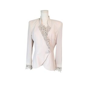 Vintage Daymor Couture‎ Lace Trim Blazer Jacket Elegant Occasion Party Beige